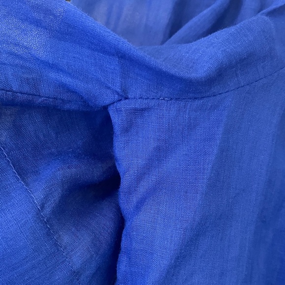 Banana Republic Semi-Sheer Square Neck Ramie Blouse Balloon Sleeves in Blue XS - Picture 10 of 13